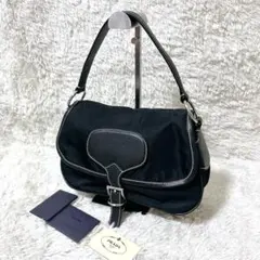 未使用級✨プラダ ショルダーバッグ 三角ロゴ シルバー金具 ナイロン レザー 黒
