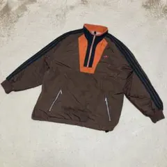 adidas アディダス ハーフジップ ナイロン レトロ 茶色 トレフォイル