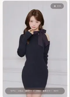 Darich チェックリボンショルニットミニワンピース