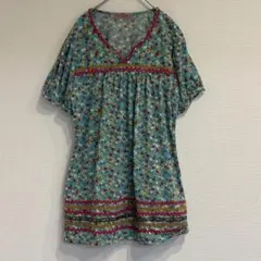 90's vintage P.L.G. 花柄 チュニック 半袖 グリーン LLのサムネイル