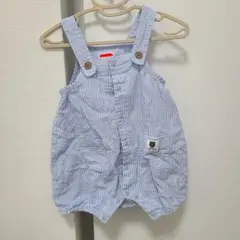 美品　ボーダー　80cm　アカチャンホンポ　水色　ベビー服　オーバーオール
