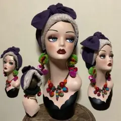 顔まわりフラット　ファー　無地リボン　アレンジヘアターバン