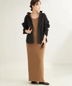 新品未使用 plage Ribハーフスリーブワンピース36 キャメル