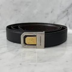 タグ付】バーバリー レザーベルト ホースロゴ 金銀バックル 黒 ロング 