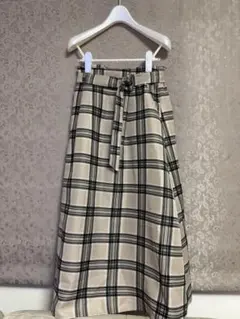 Pleche ロングフレアスカート チェック柄 ベルト付き M