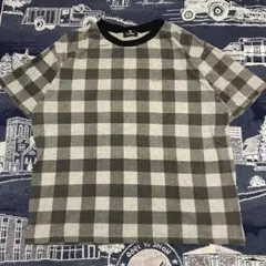 subciety サブサエティー　Tシャツ　チェック　ロゴ刺繍　オーバーサイズ