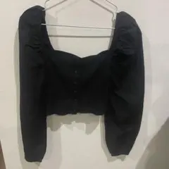 ZARA スクエアネック パフスリーブ 長袖 トップス 黒 ショート丈 S