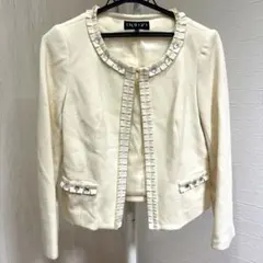 INDIVI ノーカラージャケット アイボリー