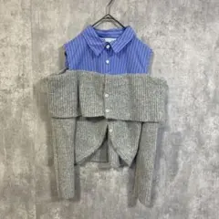 ZARA ザラ　コントラストカットアウトニットセーター　グレー×ブルー　Sサイズ
