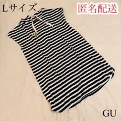 ストライプワンピース Lサイズ GU スヌーピー 白 黒 フード付き