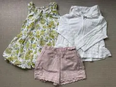 petit main 花柄バルーンワンピース・組曲パーカー・ショートパンツセット
