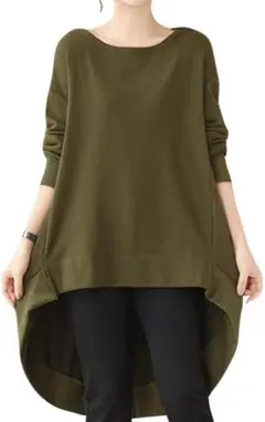 トレーナー レディース ロング トレーナー 大きいサイズ カーキ サイズフリー