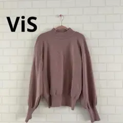 vis バックパール釦ハイネックニット ピンク フリーサイズ