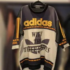 【希少】90s adidasデサント製 ゲームシャツ 銀タグ ビッグロゴ L-O