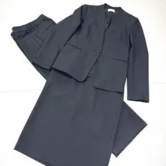 プラステ リネンブレンド ストレッチ ノーカラー ワイドパンツ スーツ