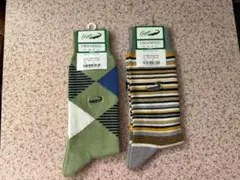 【送料込/新品/老舗ブランド/2足】靴下 薄緑/ 縞柄 メンズソックス K-6