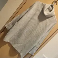 ハイネックニットセーター 長袖 グレー リブ編み ニット セーター フリーサイズ