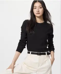 UNIQLO ソフトリブクルーネックT ブラック　XL