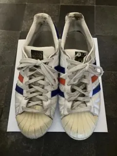 adidas superstar ホワイト　blue orange line