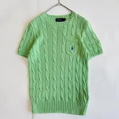 現行QR ポロラルフローレン 半袖ケーブルニット ピマコットン ポニー刺繍 S