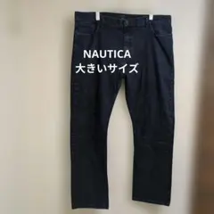 ダークブルーストレートレッグデニムパンツ 大きいサイズ