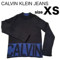 【美品】Calvin Klein ニット セーター ロゴ XS 黒 青 メンズ