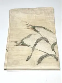 夏物　名古屋帯 生成り色 抽象柄 刺繍入り