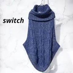 タートルネック ポンチョ ニット セーター 青系 (F)