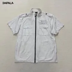t2649 【インパラ】　メンズ　半袖ワークシャツ　ジップアップ　白　ハイネック