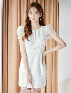 jewels フロントジップビジューチェックドレス