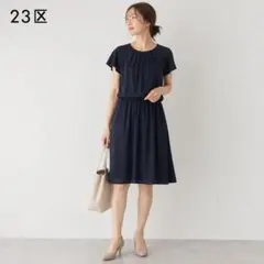 23区 半袖フレアワンピース ネイビー 38 M