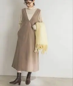 アーバンリサーチかぐれ　ビックシルエットマキシ丈ワンピース　コーデュロイ　ワイド ピンタックストレートワンピース（マキシ丈/ロングワンピース