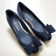 ネイビー リボンパンプス フラットシューズ 上品 フォーマル