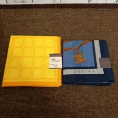 【未使用】CELINE イエローロゴ ハンカチーフ 大判ハンカチのセット