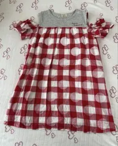 トロワラパン⭐︎赤と白のチェック柄 オフショルダーワンピース130