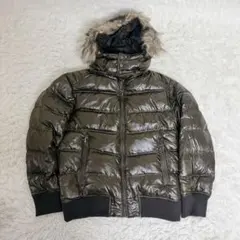 【極美品】オールドユニクロ 光沢 y2k リブ ファーダウンジャケット カーキ