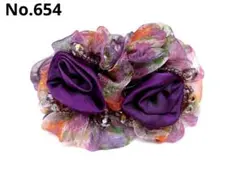 ハンドメイド お花 シュシュ ヘアゴム フラワー ビーズ パープル654