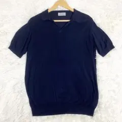 現行タグ　JHON SMEDLEY 半袖スキッパーポロニットシャツ　ネイビー　Lのサムネイル