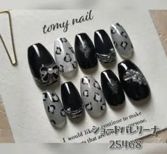 ※現品※ネイルチップ　レオパード マグネット シルバー リボン