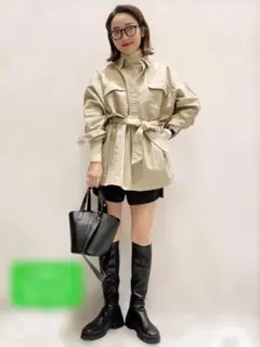 アースミュージック＆エコロジー ブルゾン ベージュ 羽織り シャツ