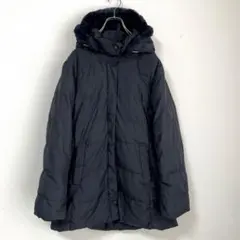 サマンサモスモスブルー【L】ボアフードの中綿ロングコート 黒に近い濃紺 軽い