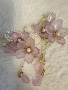 【新品未使用】桜 髪飾り ヘアクリップ パール 和装小物 ピンク 2個セット