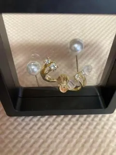 ゴールドパールストーン付ピアス　真珠女性ギフト　ジルコニア　プレゼント　ギフト