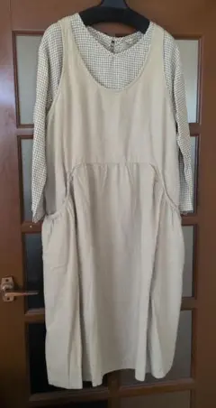 【新品】Samansa Mos2 オリーブグリーンジャンパースカート麻100％