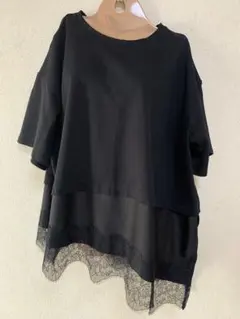 AMERICAN HOLIC 斜めレース切替 半袖カットソー ブラック F