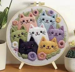 刺繍キット 猫　刺繍枠 刺繍糸 趣味　手芸 フランス刺繍 ハンドメイド　可愛い