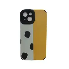 iPhone15用ソフトケース イエロー 水色 ドット