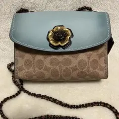 コーチ　カラーブロック　ティーローズ　シグネチャー　チェーンショルダーバッグ