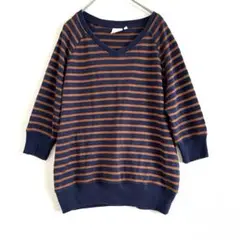 ナノカバイマーカ　 五分袖　ストライプ　Ｖネック　Tシャツ カットソー