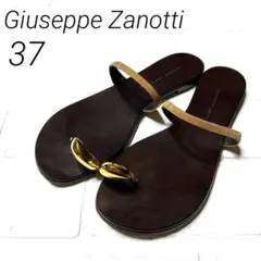 Giuseppe Zanottiゴールドプレートフラットサンダルブラウン37のサムネイル